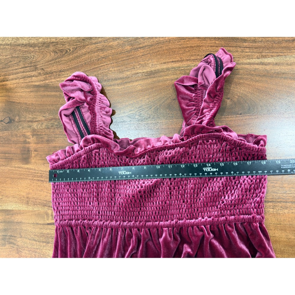NEW Crown & Ivy Pink Velvet Tiered Ruffle Smocked Sleeveless Midi Dress Size XL - Picture 6 of 7